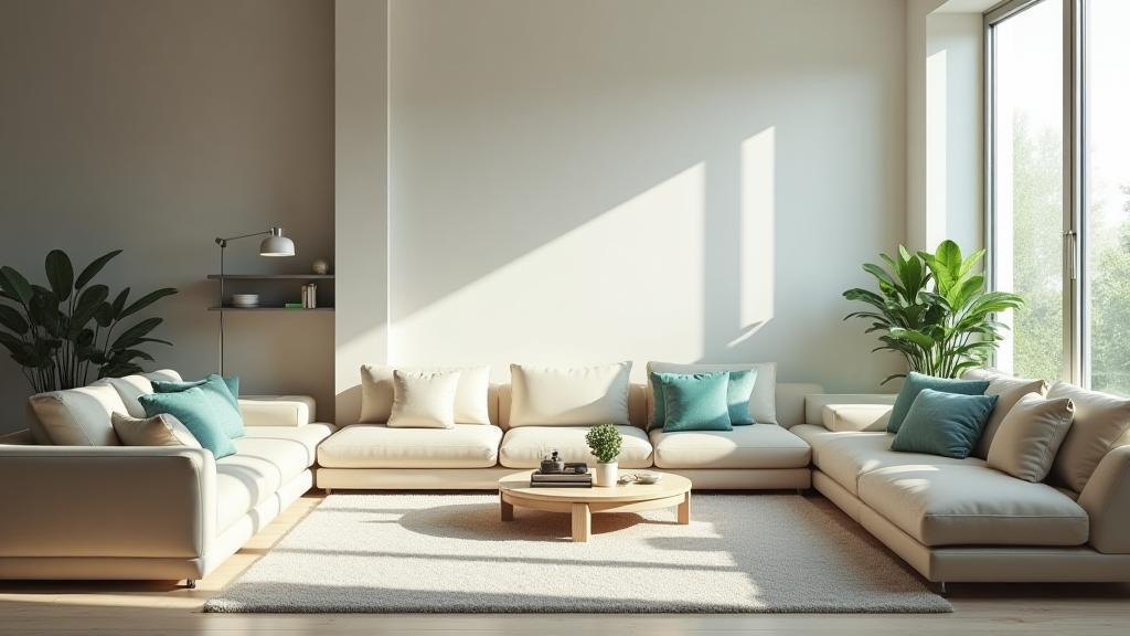 Modernes Wohnzimmer mit sichtbarer Smart Home Technologie